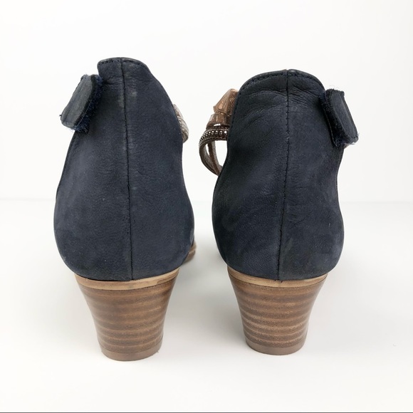 Sundance Navy Leather Ankle Strap Heels - Picture 8 of 14